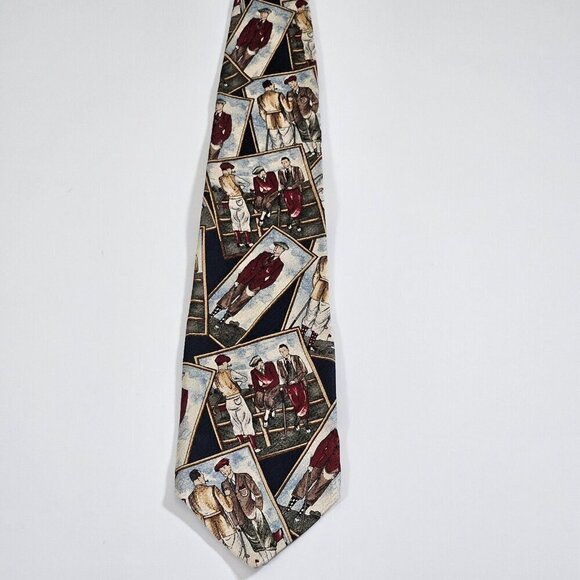 Gant Tie Silk  Multicolor Golf Players Print VTG Boho Art to Wear W3.75 L58 inch - Picture 11 of 16